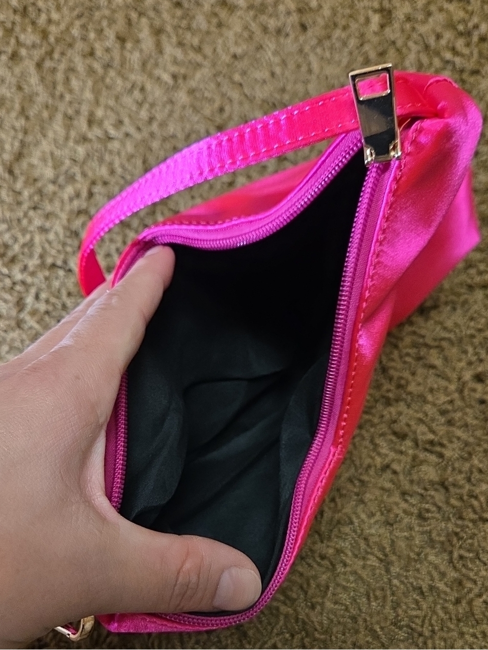 Hot Pink Satin Top-Handle Women's Bag - Picture 2 of 2